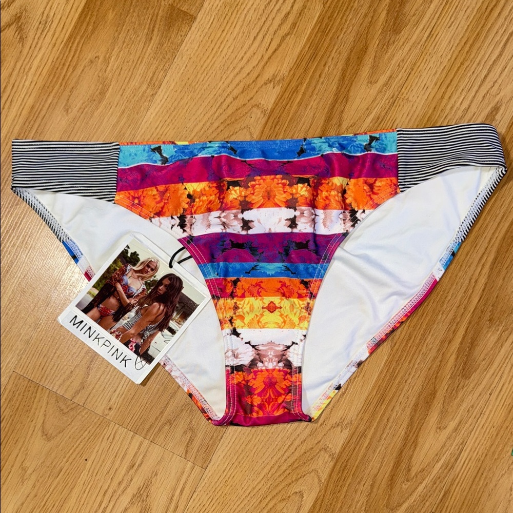 NWT MINKPINK Colorful Striped Bikini Bottom Size Large